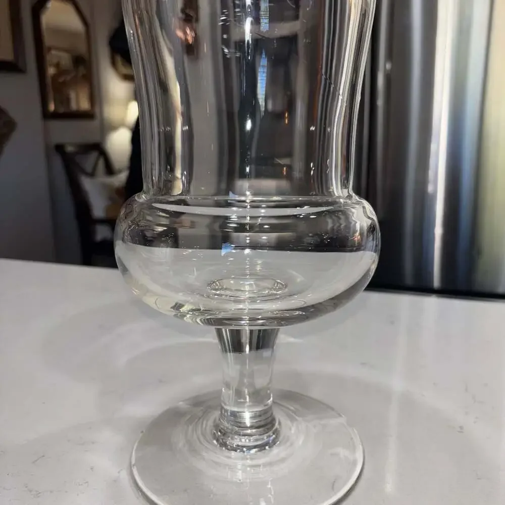 Hand Blown Clear Glass Urn Pedestal Hurricane Vase 12” Heavy